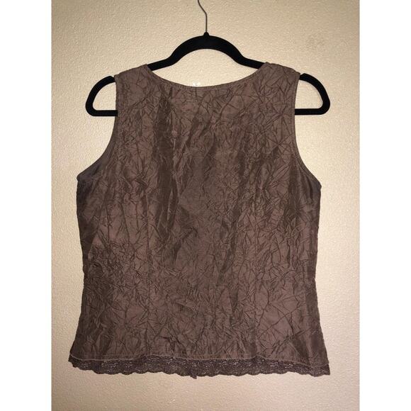 J Jill Scandi Preppy Brown 100% SIlk Sleeveless Top Small - Picture 5 of 8
